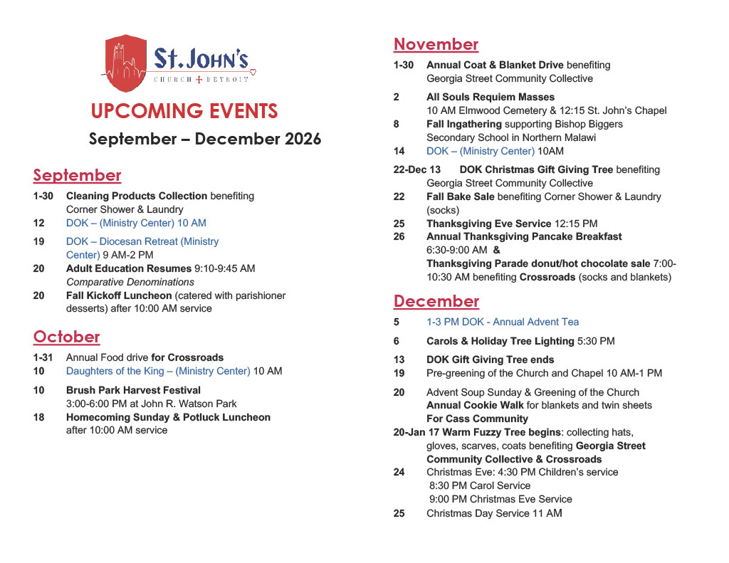 Updated Calendar of Events 2026 Fall